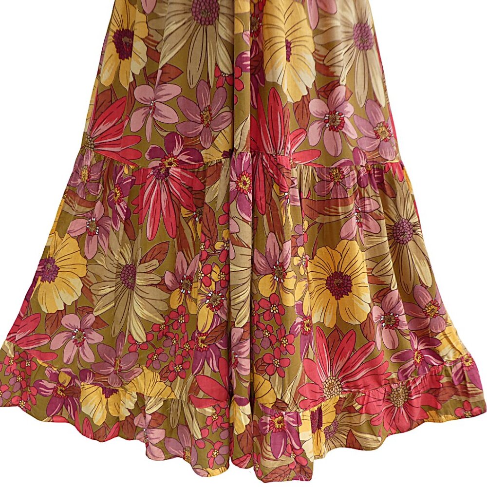 Angie Maxi Sundress Floral Twist Bust Open Crochet Waist Tiered Skirt A Line L - Picture 7 of 9